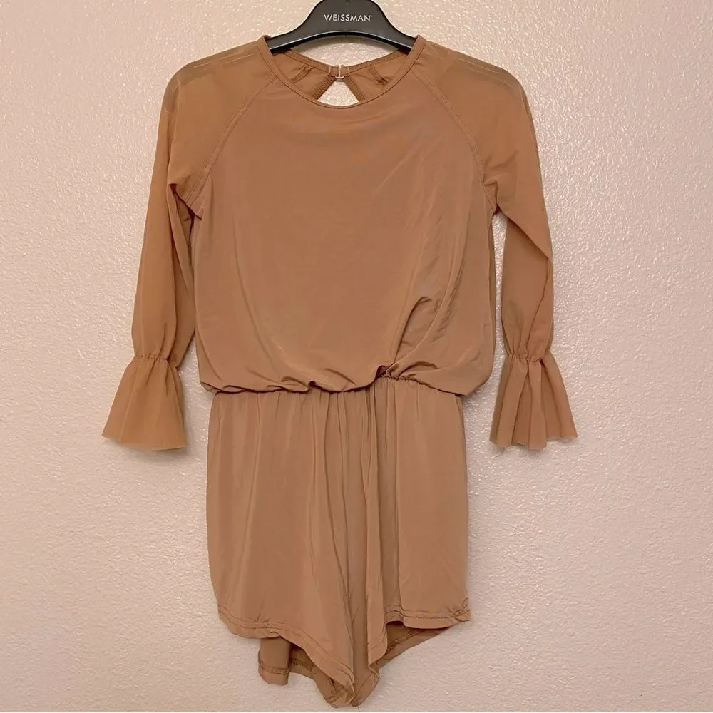 WEISSMAN Balera Dance Costume long Flounce Sleeve Romper MJ11781 tan Child LC
